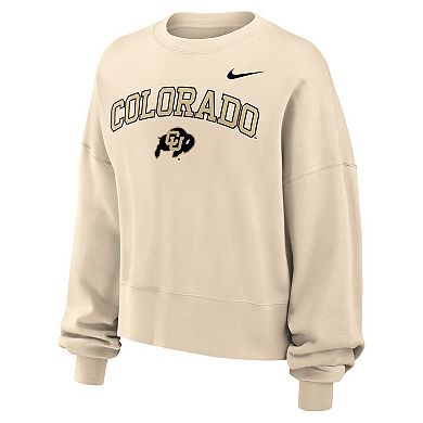 Women's Nike Natural Colorado Buffaloes Phoenix Fleece Oversized Cropped Sweatshirt