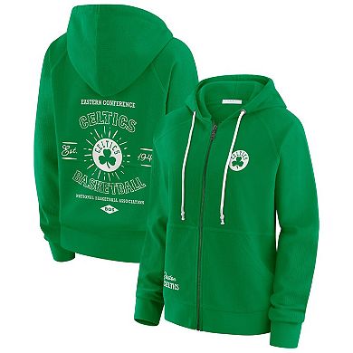 Women's WEAR by Erin Andrews Green Boston Celtics Vintage Full-Zip Raglan Hoodie