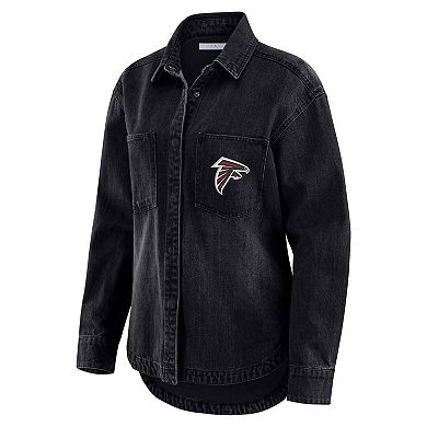 Women's WEAR by Erin Andrews Black Atlanta Falcons Washed Oversized Denim Full-Snap Shacket