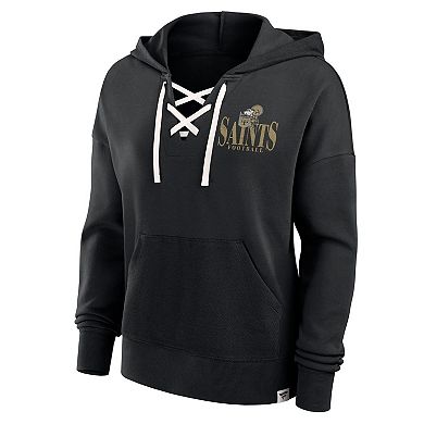 Women's Fanatics Black New Orleans Saints Blitz Left Lace-Up Pullover Hoodie