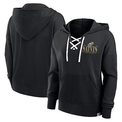 Women's Fanatics Black New Orleans Saints Blitz Left Lace-Up Pullover Hoodie