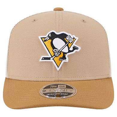 Men's New Era Tan/Light Brown Pittsburgh Penguins Two-Tone Trucker 9SEVENTY Stretch Snap Adjustable Hat