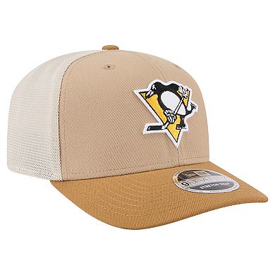 Men's New Era Tan/Light Brown Pittsburgh Penguins Two-Tone Trucker 9SEVENTY Stretch Snap Adjustable Hat