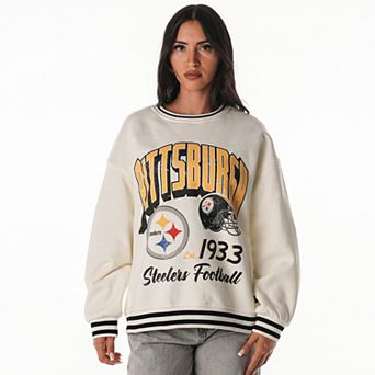 Women's The Wild Collective Cream Pittsburgh Steelers Oversized Vintage French Terry Sweatshirt