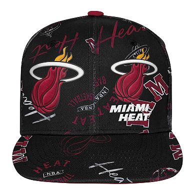 Youth Outerstuff Black Miami Heat Street Hooper Allover Print Snapback Hat