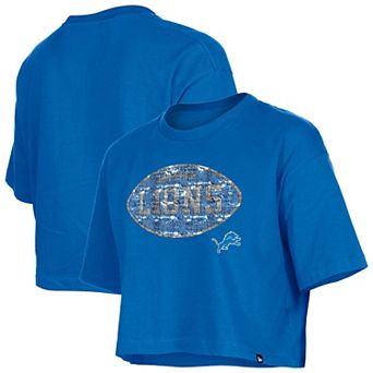 Girl's New Era Blue Detroit Lions Flip Sequin Boxy T-Shirt