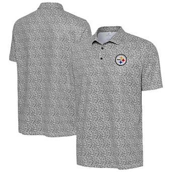 Men's Antigua Black Pittsburgh Steelers Field Ditsy Polo