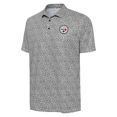 Men's Antigua Black Pittsburgh Steelers Field Ditsy Polo