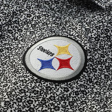 Men's Antigua Black Pittsburgh Steelers Field Ditsy Polo