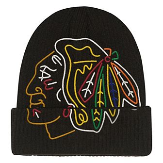 Youth Mitchell & Ness Black Chicago Blackhawks Neon Line Lights Cuffed Knit Hat