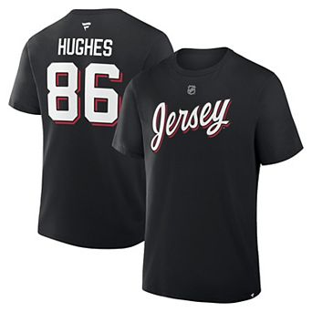 Men's Fanatics Jack Hughes Black New Jersey Devils Authentic Stack Name & Number T-Shirt