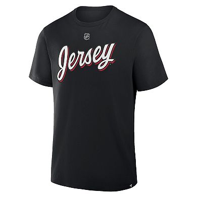 Men's Fanatics Jack Hughes Black New Jersey Devils Authentic Stack Name & Number T-Shirt