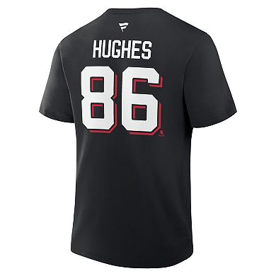 Men's Fanatics Jack Hughes Black New Jersey Devils Authentic Stack Name & Number T-Shirt