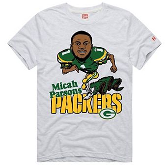 Unisex Homage Micah Parsons Ash Green Bay Packers Caricature Player Graphic Tri-Blend T-Shirt