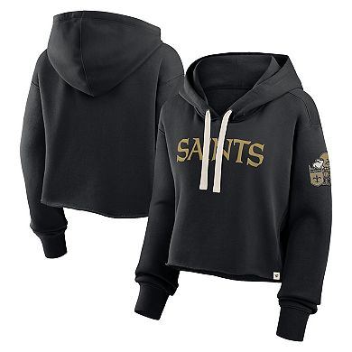 Women's Fanatics Black New Orleans Saints Oversized Hometown Heritage Cropped Hoodie