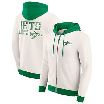 Men's Darius Rucker Collection by Fanatics Cream New York Jets Distressed Graphics Full-Zip Hoodie