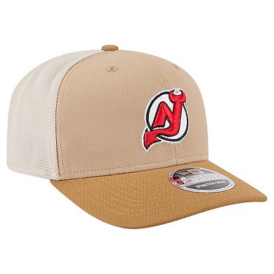 Men's New Era Tan/Light Brown New Jersey Devils Two-Tone Trucker 9SEVENTY Stretch Snap Adjustable Hat