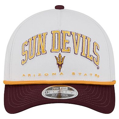 Men's New Era White/Maroon Arizona State Sun Devils Arch Two-Tone Rope 9FORTY A-Frame M-Crown Adjustable Hat