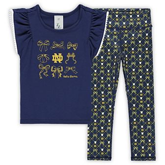 Girls Toddler ZooZatz Navy Notre Dame Fighting Irish Tri-Blend Bow Legging and Shirt Set