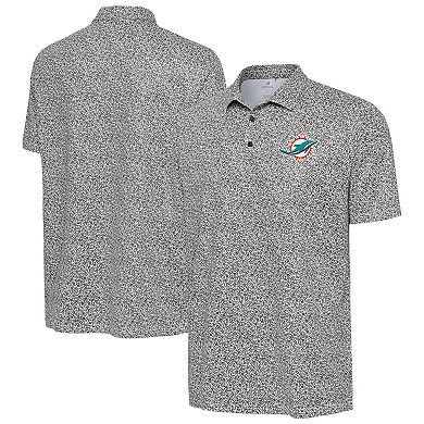 Men's Antigua Black Miami Dolphins Field Ditsy Polo