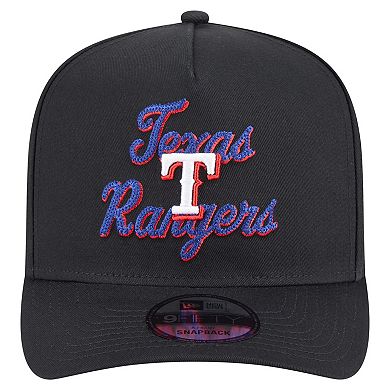 Men's New Era Black Texas Rangers Chainstitch 9FIFTY A-Frame Snapback Hat