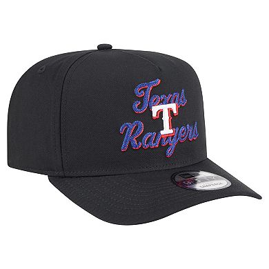 Men's New Era Black Texas Rangers Chainstitch 9FIFTY A-Frame Snapback Hat