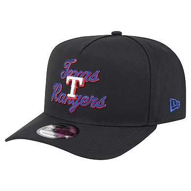 Men's New Era Black Texas Rangers Chainstitch 9FIFTY A-Frame Snapback Hat