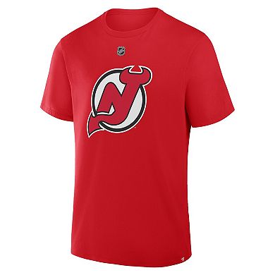 Men's Fanatics Jack Hughes Red New Jersey Devils Authentic Stack Name & Number T-Shirt