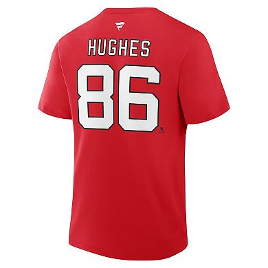 Men's Fanatics Jack Hughes Red New Jersey Devils Authentic Stack Name & Number T-Shirt