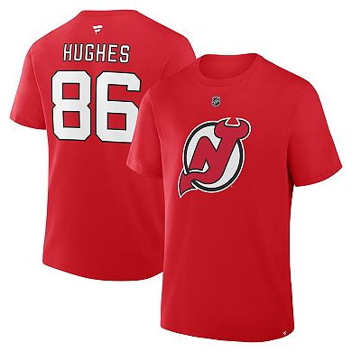 Men's Fanatics Jack Hughes Red New Jersey Devils Authentic Stack Name & Number T-Shirt