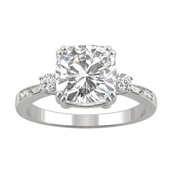 Charles & Colvard 10k White Gold Lab-Created Moissanite Cushion 3-Stone Engagement Ring