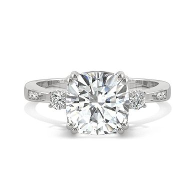 Charles & Colvard 10k White Gold Lab-Created Moissanite Cushion 3-Stone Engagement Ring