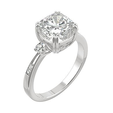 Charles & Colvard 10k White Gold Lab-Created Moissanite Cushion 3-Stone Engagement Ring