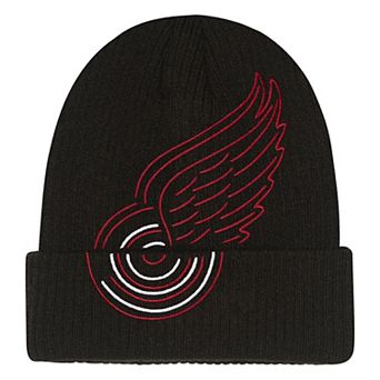 Youth Mitchell & Ness Black Detroit Red Wings Neon Line Lights Cuffed Knit Hat
