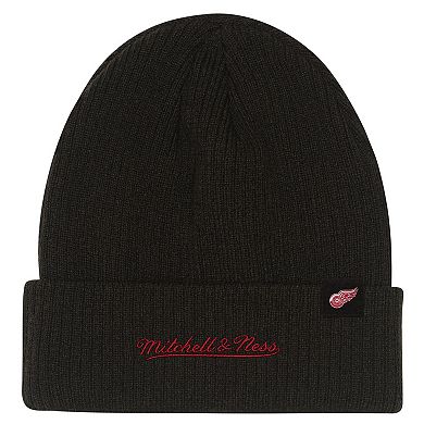 Youth Mitchell & Ness Black Detroit Red Wings Neon Line Lights Cuffed Knit Hat