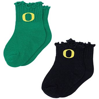 Infant ZooZatz Green/Black Oregon Ducks Two-Pack Lettuce Hem Tri-Blend Socks