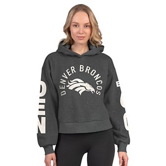Women's Starter Heather Charcoal Denver Broncos Star Player Cropped Fleece Pullover Hoodie