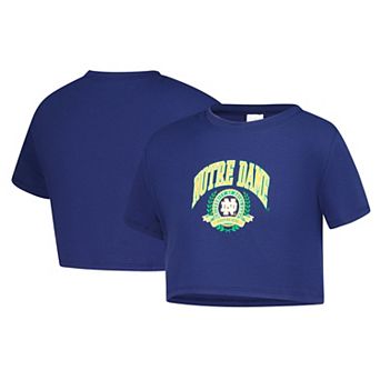 Girls Youth ZooZatz Navy Notre Dame Fighting Irish Laurels Tri-Blend Cropped T-shirt