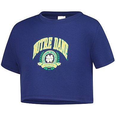 Girls Youth ZooZatz Navy Notre Dame Fighting Irish Laurels Tri-Blend Cropped T-shirt
