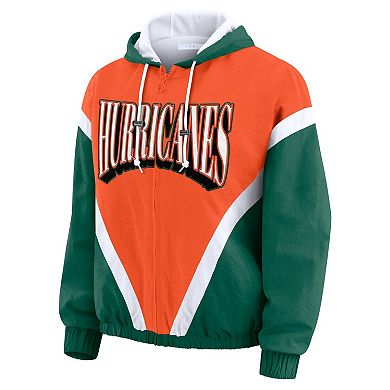 Women's WEAR by Erin Andrews Orange/Green Miami Hurricanes Colorblock Full-Zip Hoodie Windbreaker Jacket