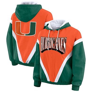 Women's WEAR by Erin Andrews Orange/Green Miami Hurricanes Colorblock Full-Zip Hoodie Windbreaker Jacket