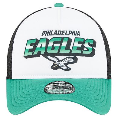 Preschool New Era White Philadelphia Eagles Streak A-Frame 9FORTY Trucker Adjustable Hat