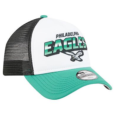 Preschool New Era White Philadelphia Eagles Streak A-Frame 9FORTY Trucker Adjustable Hat