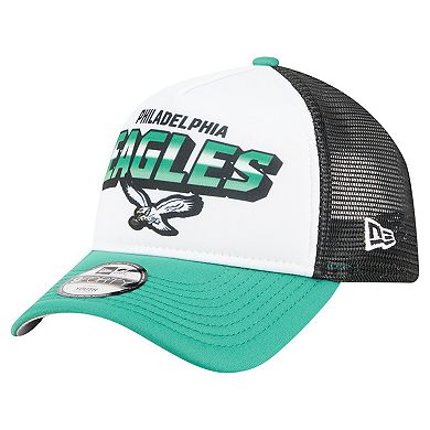 Preschool New Era White Philadelphia Eagles Streak A-Frame 9FORTY Trucker Adjustable Hat