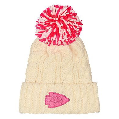 Girls Outerstuff White Kansas City Chiefs Cable Cuffed Knit Hat with Pom