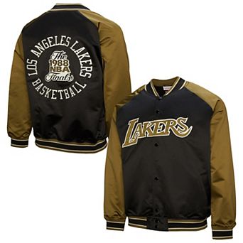 Men's Mitchell & Ness Olive Los Angeles Lakers Clutch Satin Raglan Full-Snap Jacket