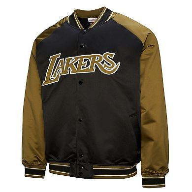 Men's Mitchell & Ness Olive Los Angeles Lakers Clutch Satin Raglan Full-Snap Jacket