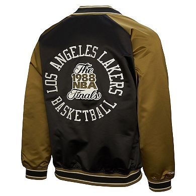 Men's Mitchell & Ness Olive Los Angeles Lakers Clutch Satin Raglan Full-Snap Jacket