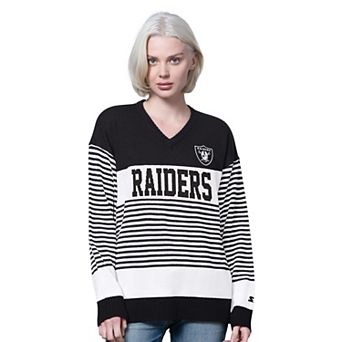 Women's Starter Black Las Vegas Raiders No Huddle Striped V-Neck Sweater
