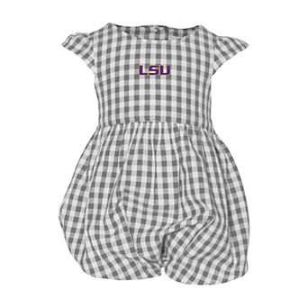 Girl's Infant Garb Gray LSU Tigers Cara Gingham Ruffled Bodysuit